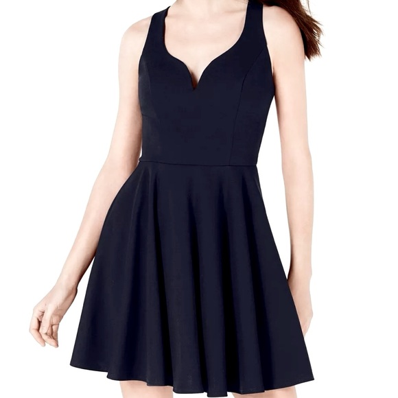 Dresses & Skirts - B Darlin V-Neck Fit & Flare Skater Dress - Black - Open Back - 14W